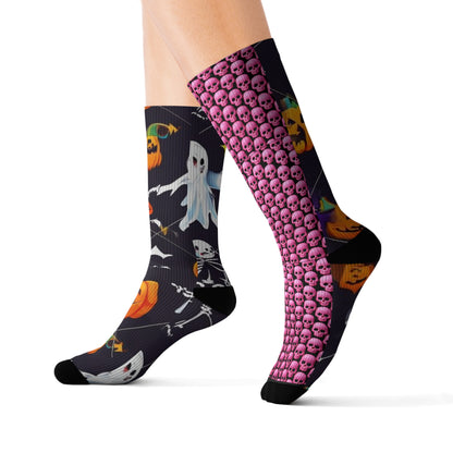 Pink Skull Halloween Socks  Creepy Cute Gothic Unisex Sock Gift  All Over Print Spooky Fashion