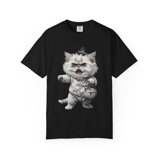Angry Halloween Cat T Shirt  Funny Spooky Kitten Tee  Gothic Trick or Treat Shirt Unisex Garment Dyed T shirt