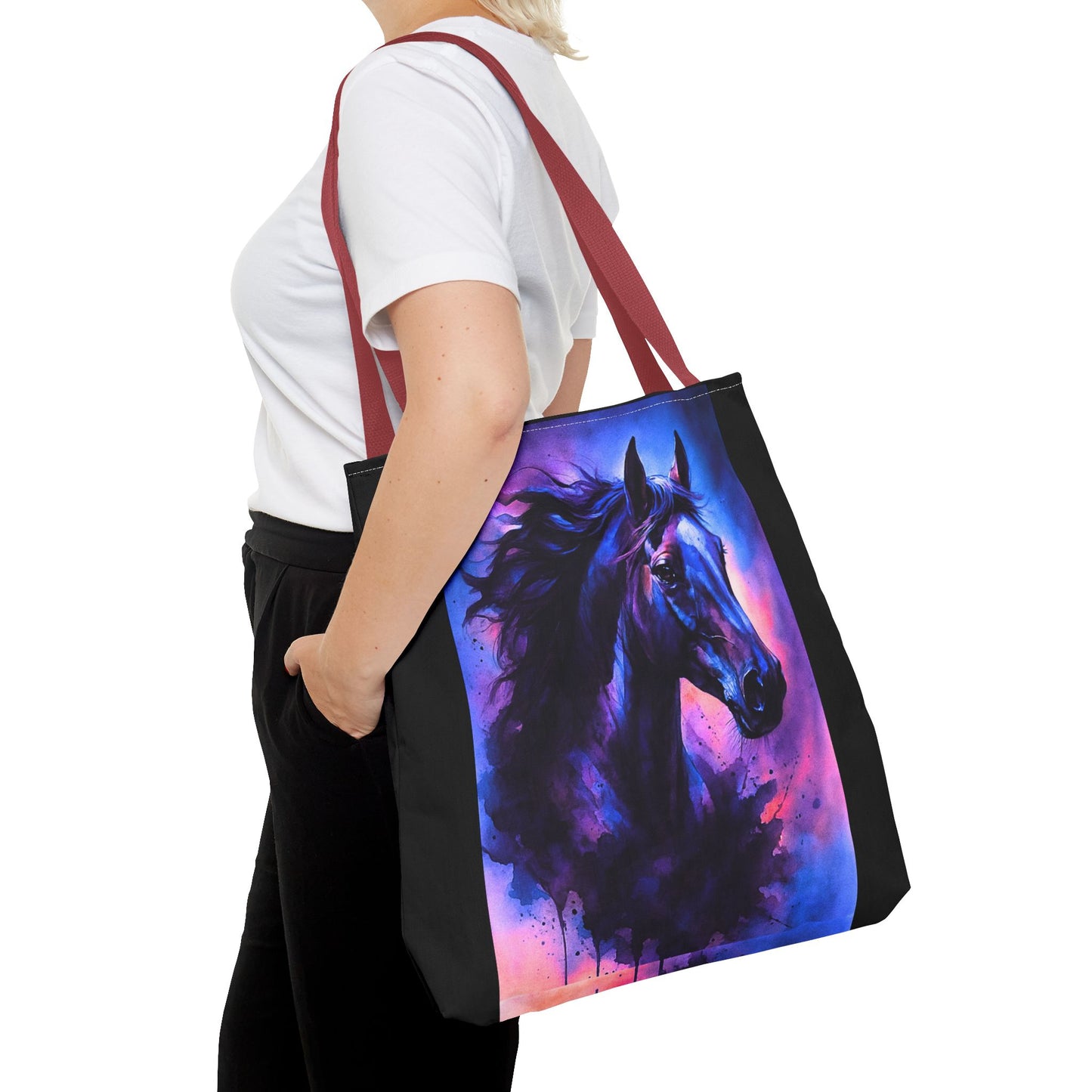 Bold Horse Tote Bag, Vibrant Blue & Purple Wild Spirit Artwork