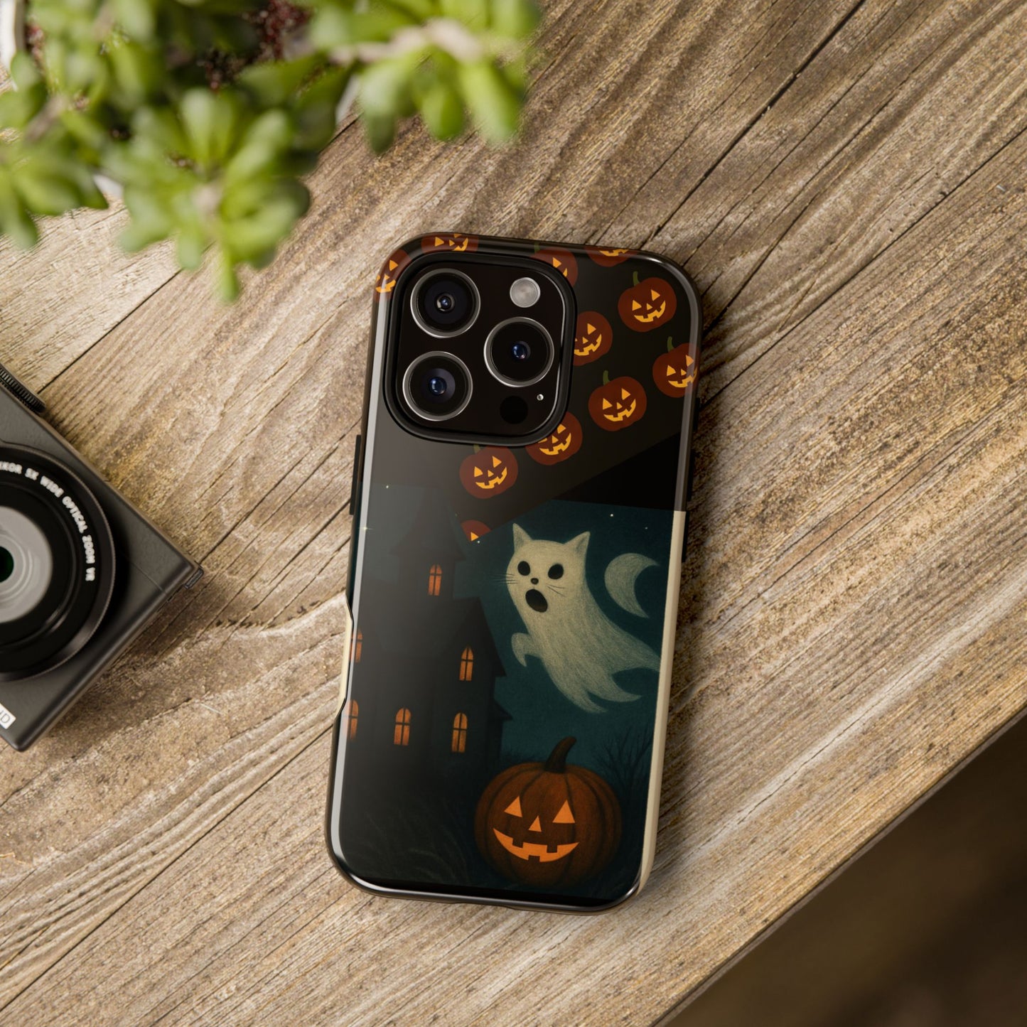 Phone Case, Halloween Haunted House Cat Ghost  iPhone 16, 15, 14, Pixel 8, 6 Samsung Galaxy 25, 24, 23