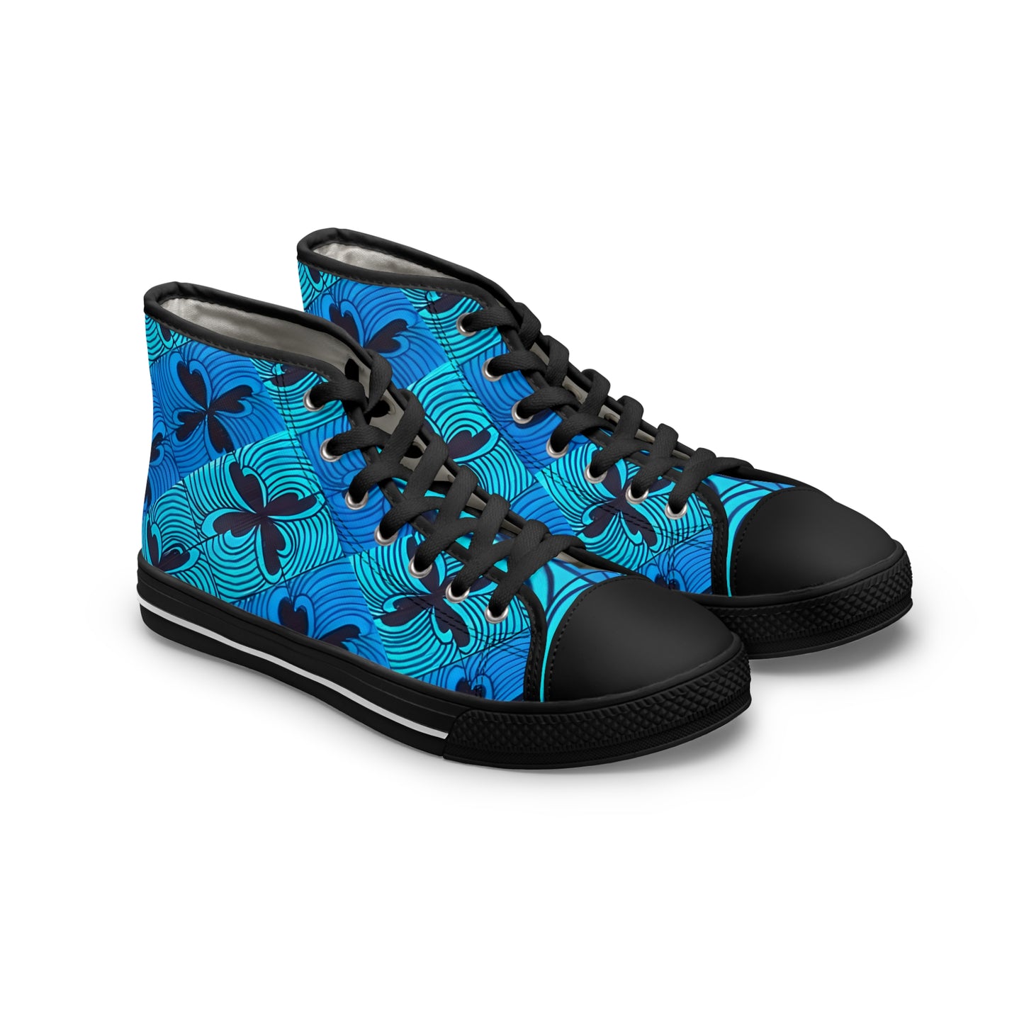 Blue Floral Wave Pattern Women's High Top Sneakers | Tropical Hibiscus Swim