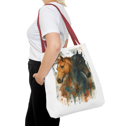 Horse Art Tote Bag, Watercolor Horses, Pretty in Motion