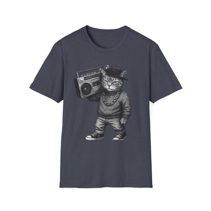 Black & White Boombox Cat T Shirt Hip Hop Streetwear Graphic Tee for Music Lovers Unisex Soft style T Shirt