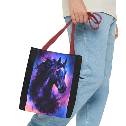 Bold Horse Tote Bag, Vibrant Blue & Purple Wild Spirit Artwork