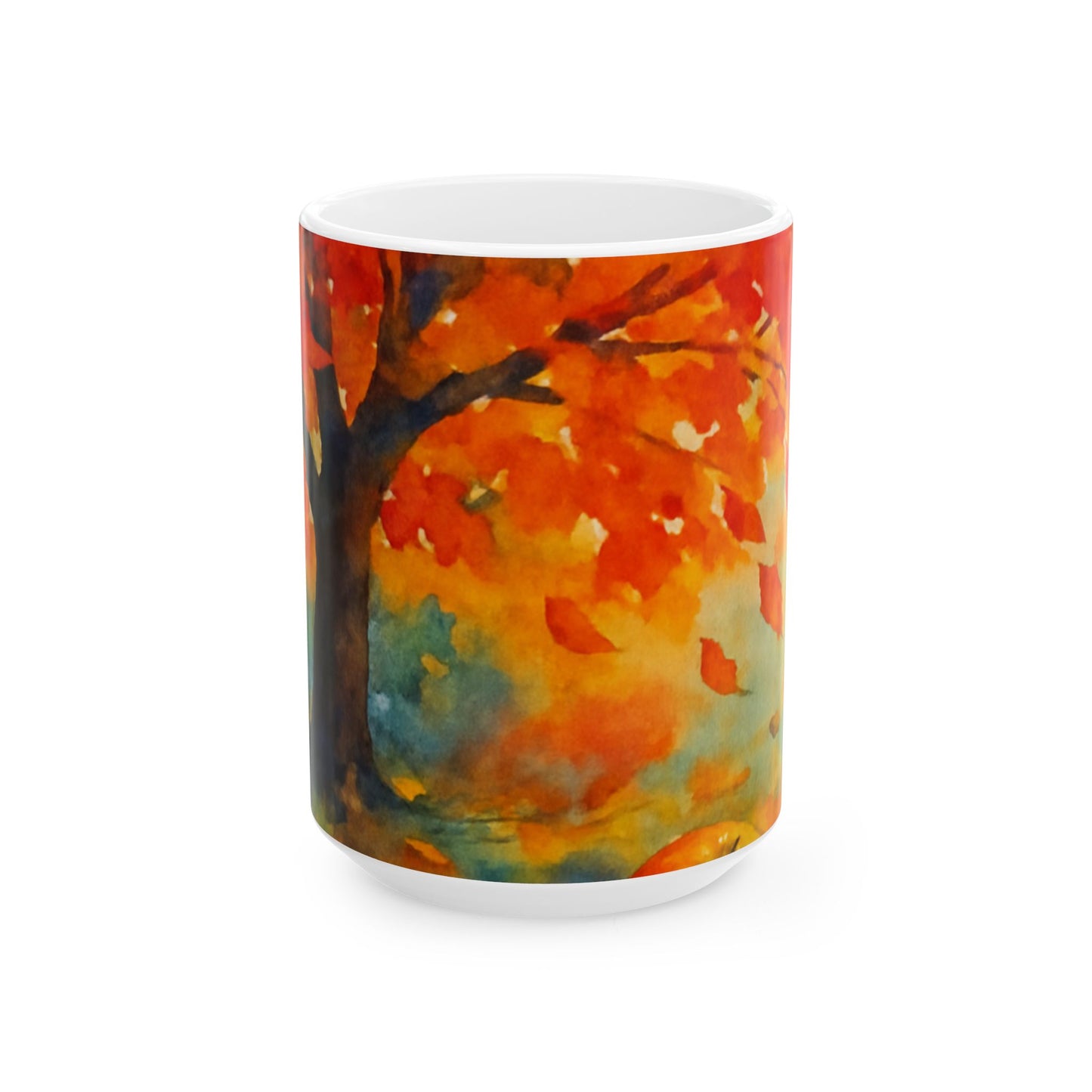 Autumn Watercolor Mug  Cozy Fall Leaves Ceramic Coffee Cup Gift Ceramic Mug, (11oz, 15oz)
