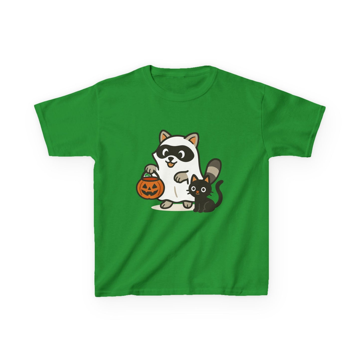 Cute Raccoon  Cat Halloween Shirt  Funny Trick or Treat Tee for Kids & Adults Kids Heavy Cotton™ Tee