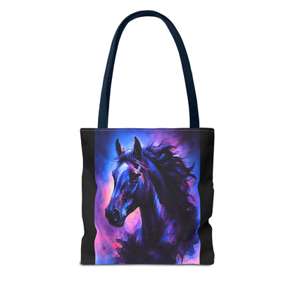 Bold Horse Tote Bag, Vibrant Blue & Purple Wild Spirit Artwork