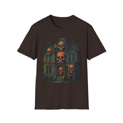 Haunted Skull Mansion T Shirt Gothic Horror House Halloween Tee Unisex Soft style T Shirt