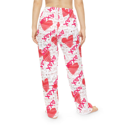 Red Scribble Hearts Pajama Pants | Valentine XOXO Love Print