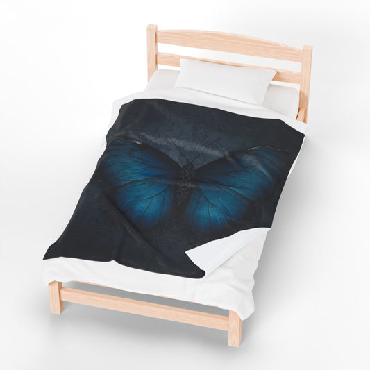 Blue Butterfly Plush Blanket | Gothic Nature Art Throw