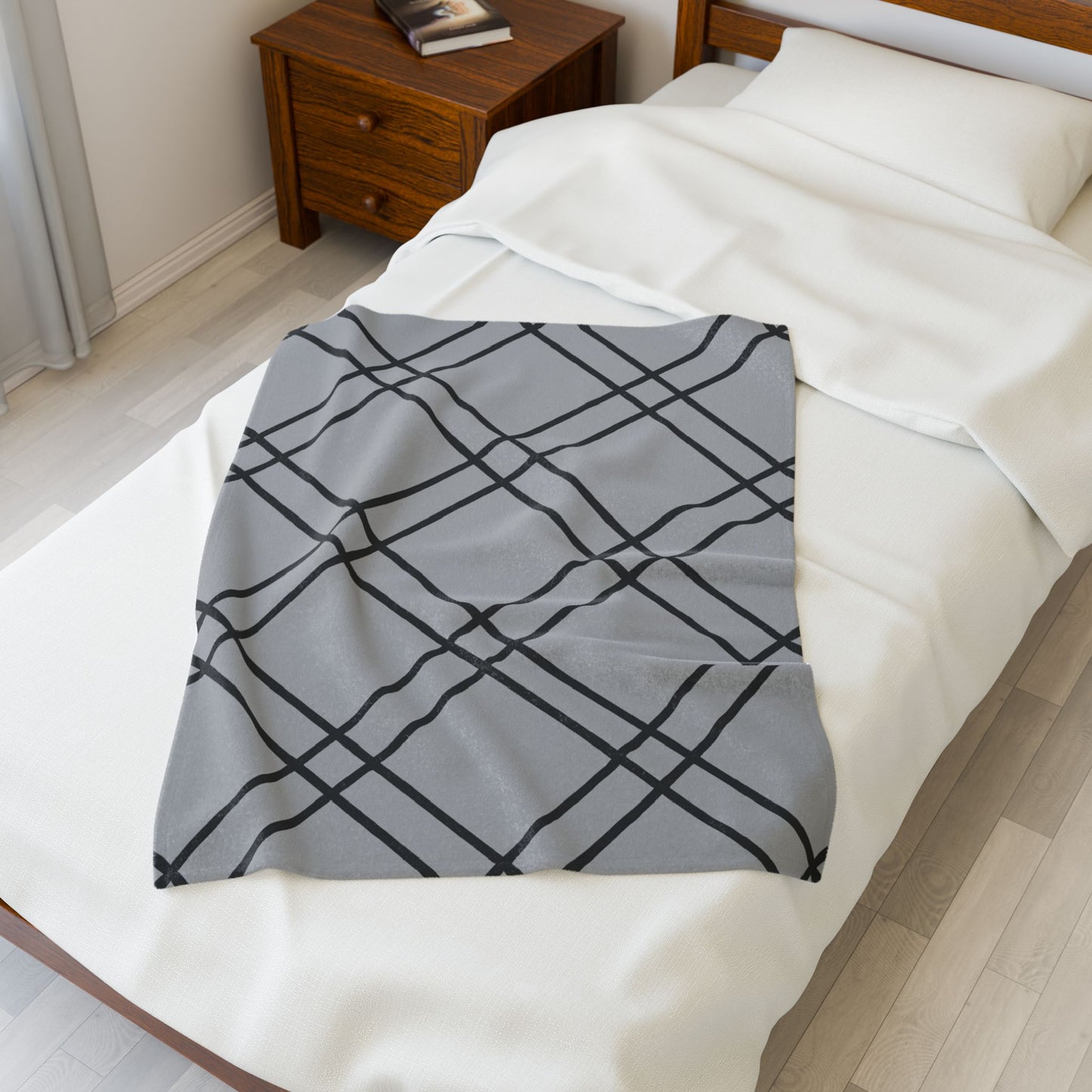 Modern Gray Plaid Blanket Velveteen Plush
