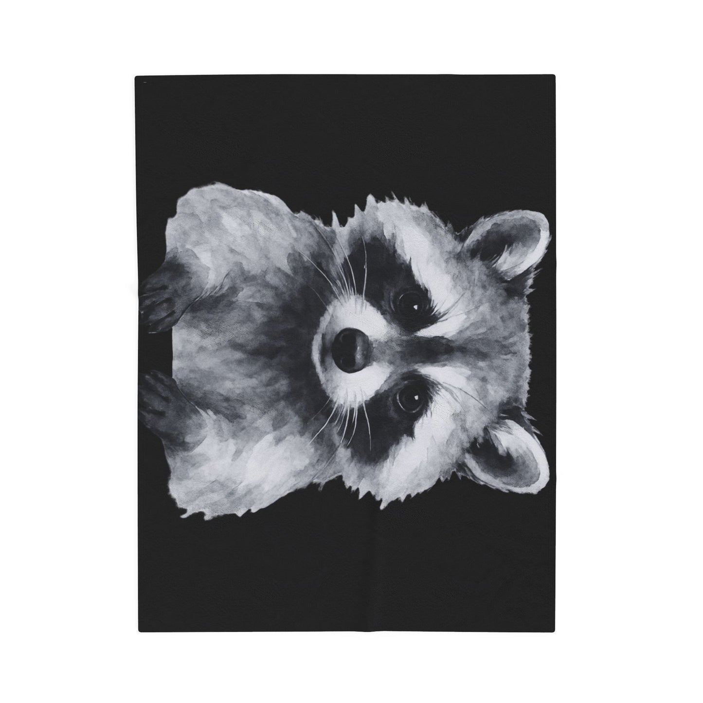 Black and White Raccoon Velveteen Plush Blanket | Cute Animal Face Throw