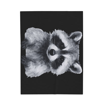Black and White Raccoon Velveteen Plush Blanket | Cute Animal Face Throw