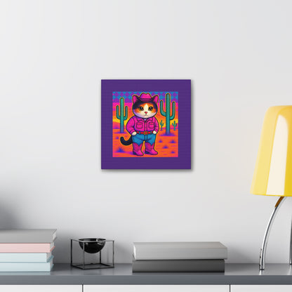 Bright Colored Cowboy Cat with Cactus Canvas stretched 8x8