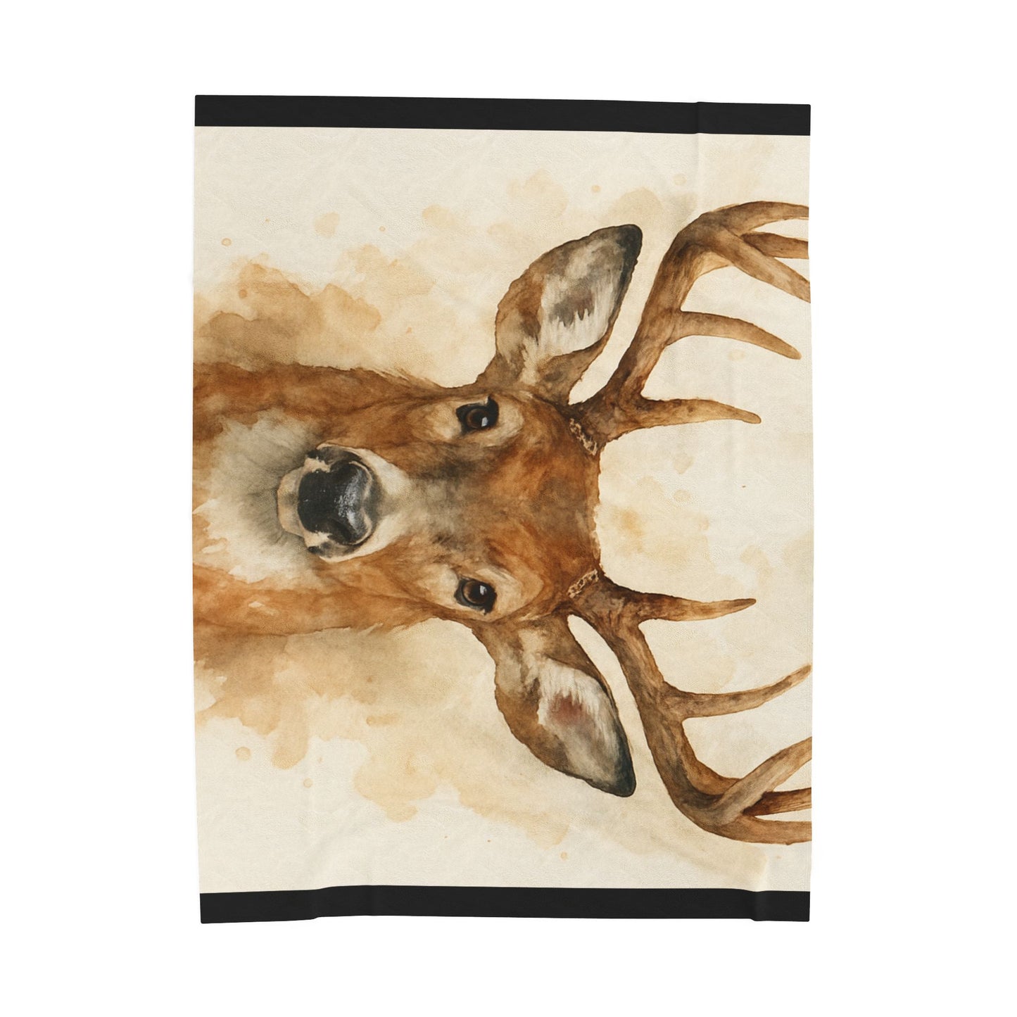 Watercolor Buck Deer Velveteen Plush Blanket | Rustic Wildlife Throw