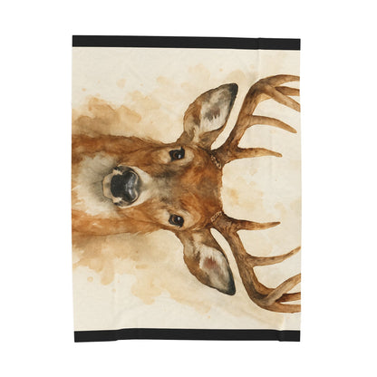 Watercolor Buck Deer Velveteen Plush Blanket | Rustic Wildlife Throw