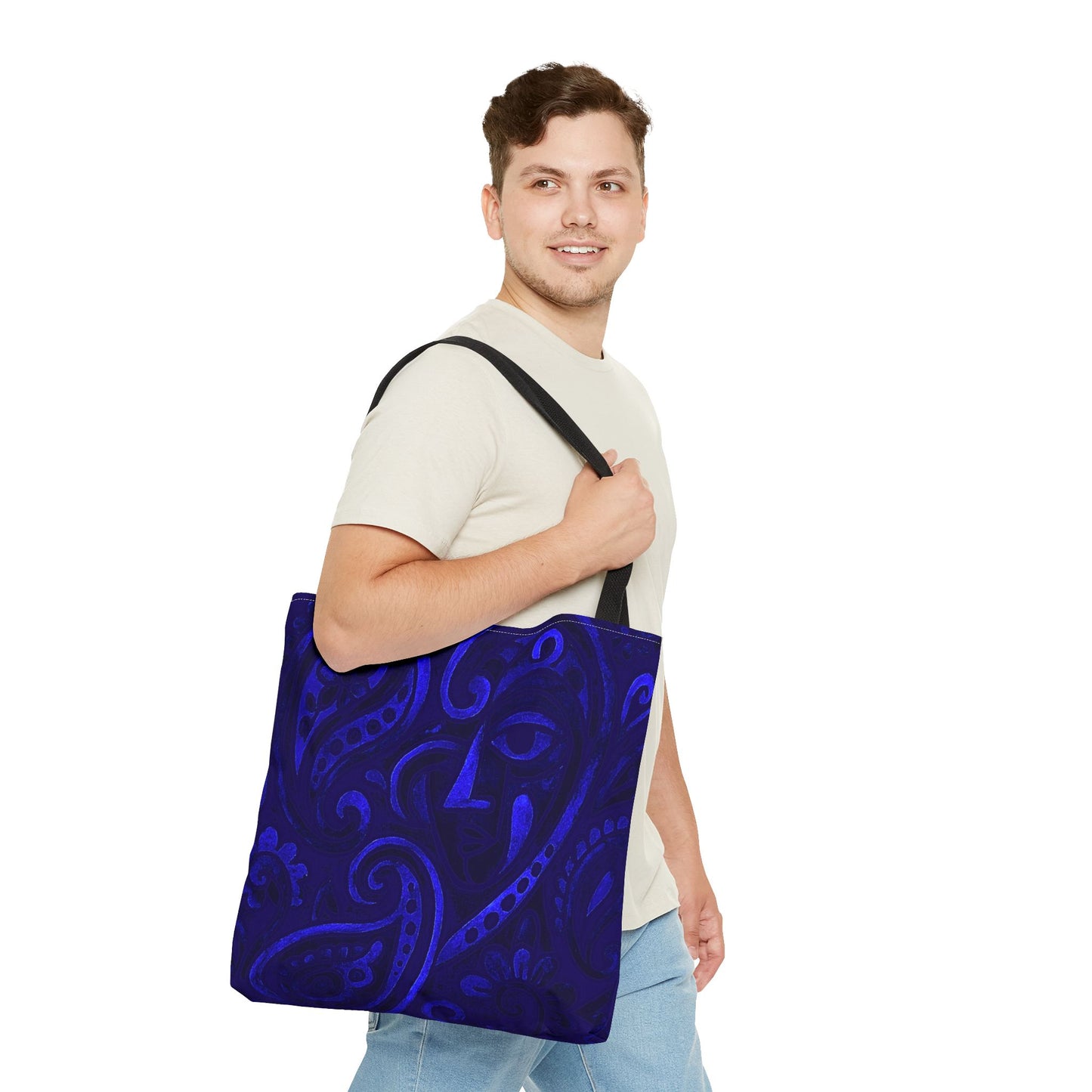 Blue Abstract Face Paisley Tote Bag | All-Over Print