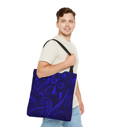 Blue Abstract Face Paisley Tote Bag | All-Over Print