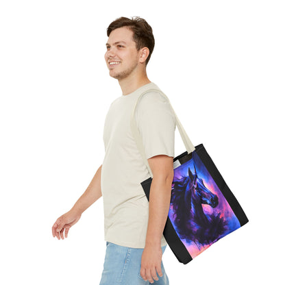 Bold Horse Tote Bag, Vibrant Blue & Purple Wild Spirit Artwork