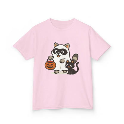 Cute Raccoon  Cat Halloween Shirt  Funny Trick or Treat Tee for Kids & Adults Kids Heavy Cotton™ Tee