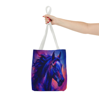 Bold Horse Tote Bag, Vibrant Blue & Purple Wild Spirit Artwork