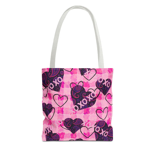 XOXO Heart Pattern Tote Bag | Pink Valentine Hearts All-Over Print