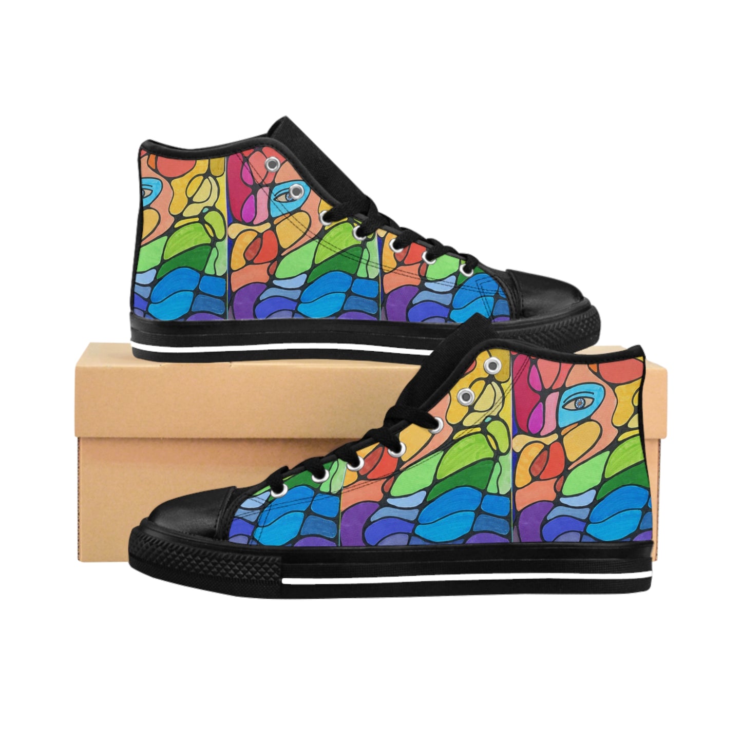 Rainbow Abstract Sneakers | Colorful Art High Top Shoes