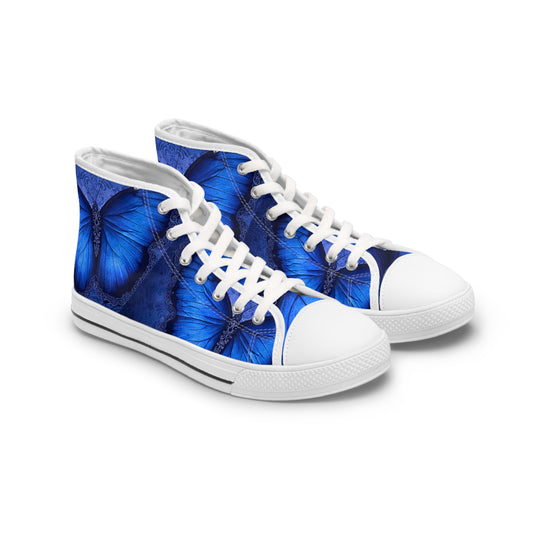 Blue Butterfly Print High Top Sneakers | Floral Insect Pattern