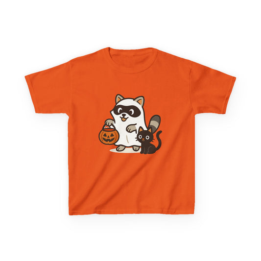 Cute Raccoon  Cat Halloween Shirt  Funny Trick or Treat Tee for Kids & Adults Kids Heavy Cotton™ Tee