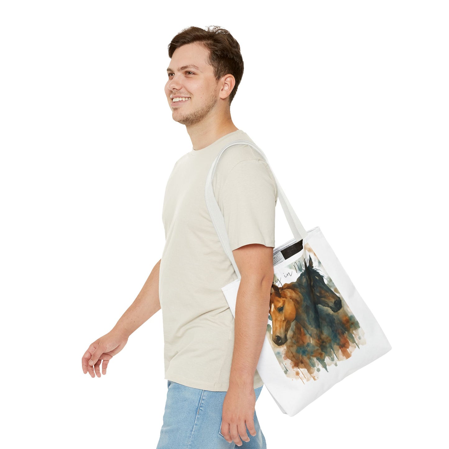 Horse Art Tote Bag, Watercolor Horses, Pretty in Motion