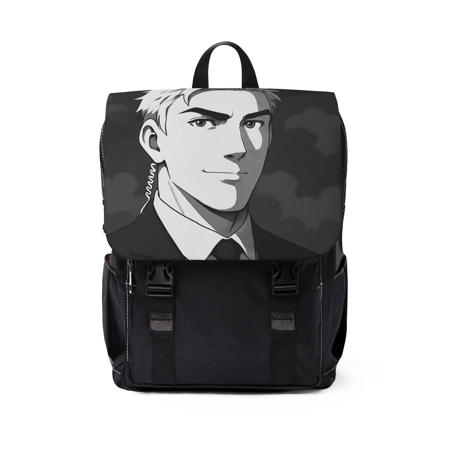 Anime Agent Backpack Black & White Anime Character Bag Spy Theme Canvas Backpack for Teens Unisex Casual Shoulder Backpack