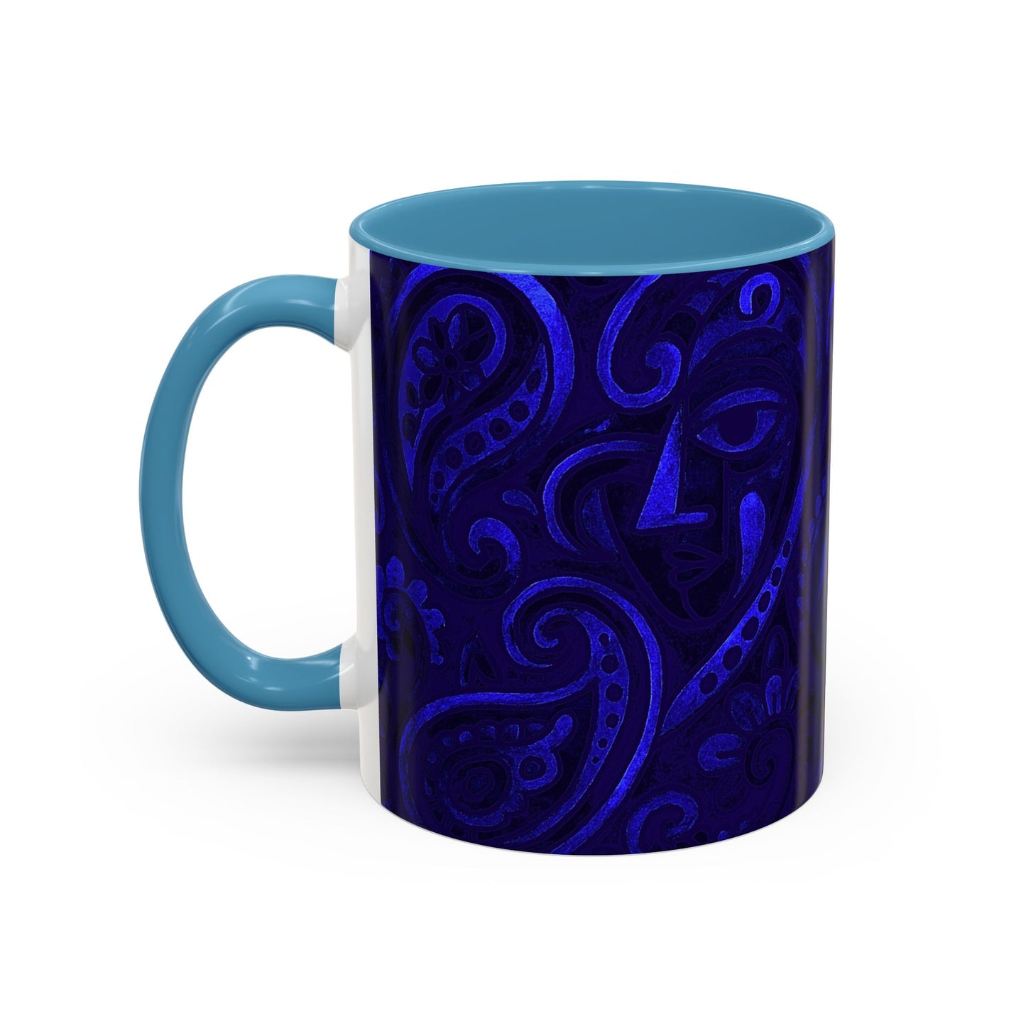 Blue Paisley Face Pattern Mug | Accent Coffee Mug