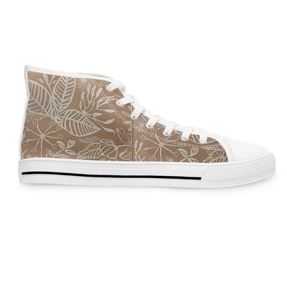 Tan Botanical Sneakers | Neutral Leaf High Top Shoes