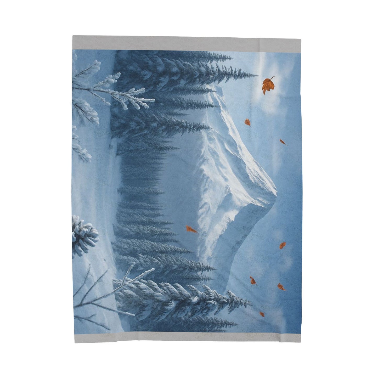 Snowy Mountain Landscape Velveteen Plush Blanket | Winter Pines Scene