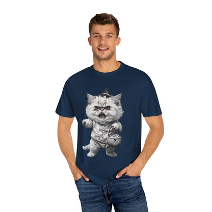 Angry Halloween Cat T Shirt  Funny Spooky Kitten Tee  Gothic Trick or Treat Shirt Unisex Garment Dyed T shirt