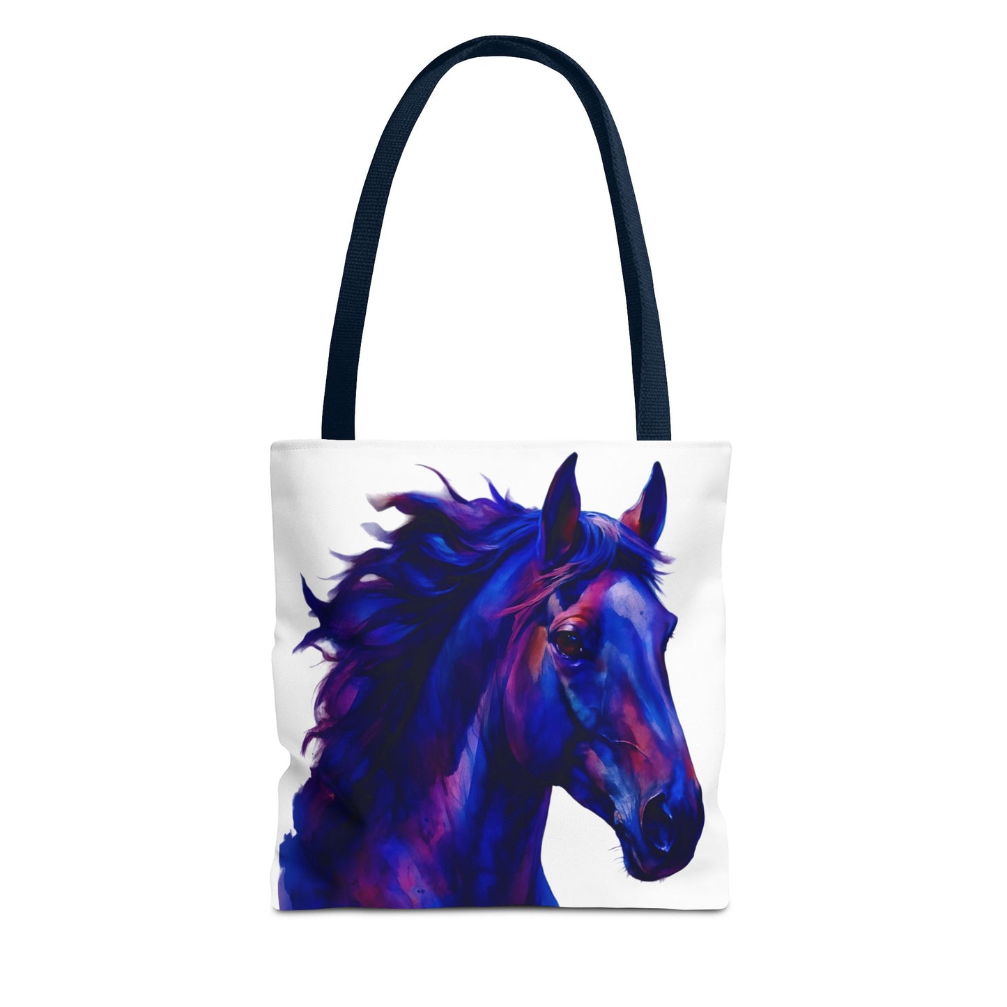 Bold Horse Tote Bag, Vibrant Blue & Purple Wild Spirit Artwork