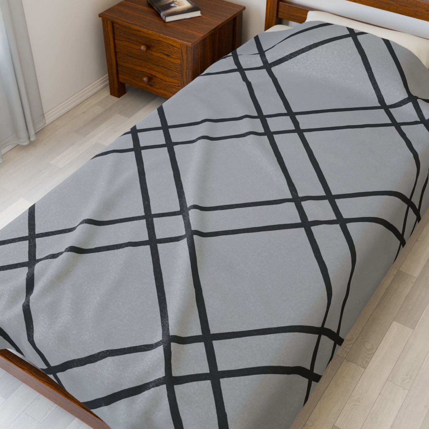 Modern Gray Plaid Blanket Velveteen Plush