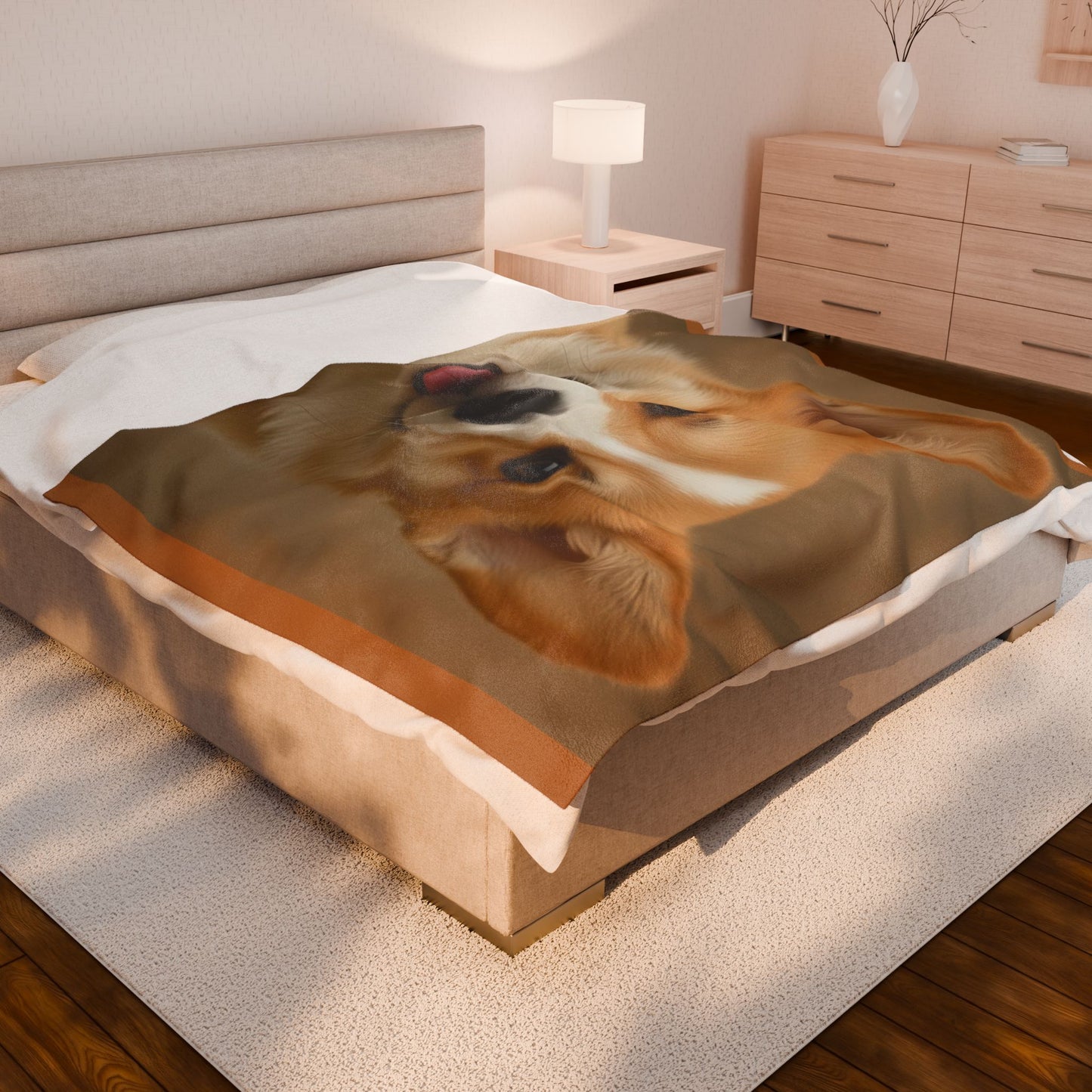 Smiling Corgi Face Velveteen Plush Blanket | Dog Portrait Throw