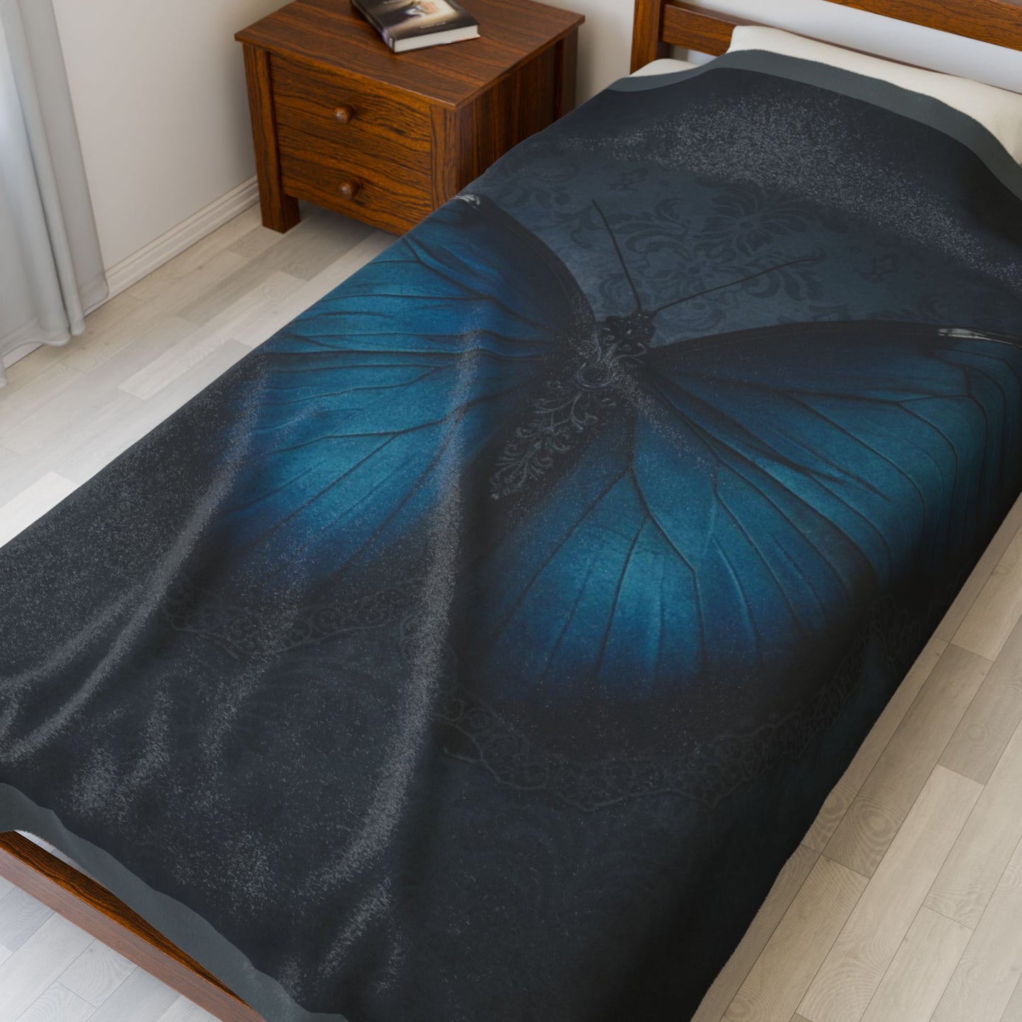Blue Butterfly Plush Blanket | Gothic Nature Art Throw
