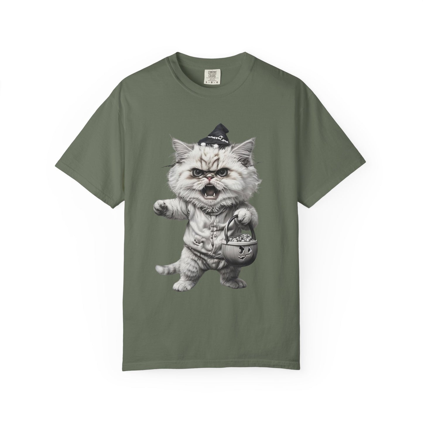 Angry Halloween Cat T Shirt  Funny Spooky Kitten Tee  Gothic Trick or Treat Shirt Unisex Garment Dyed T shirt