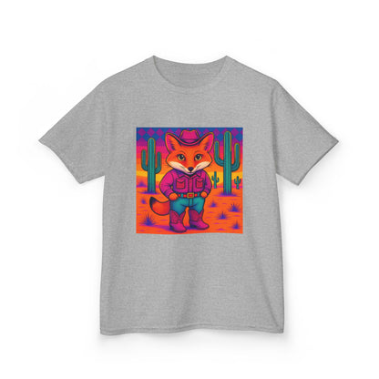 Cowboy Fox Kids T Shirt Cute Western Animal Shirt  Unisex Youth Tee for Boys and Girls  Neon Desert Y2K Style Kids Heavy Cotton™ Tee