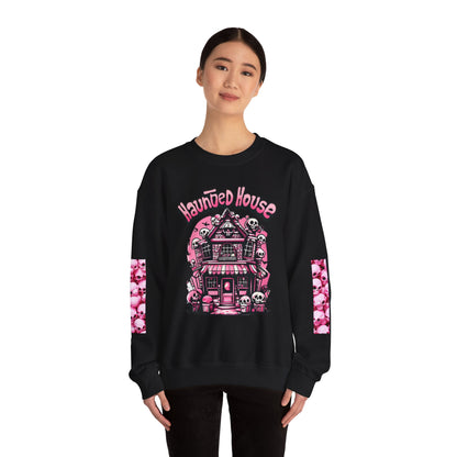 Haunted House Skull Sweatshirt Pink - Spooky Cute Pink & Black Aesthetic, Men, Women, Pink Skull,