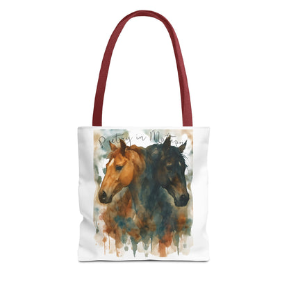 Horse Art Tote Bag, Watercolor Horses, Pretty in Motion