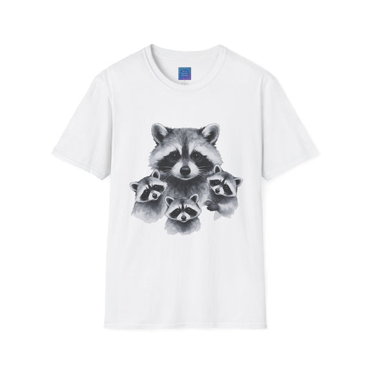 Raccoon Family Portrait T-Shirt | Mom and Baby Raccoons Illustration
