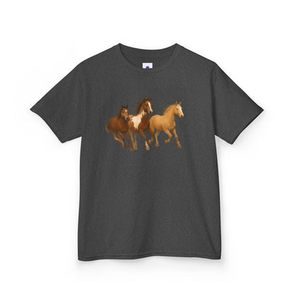 Kids Three Horse T shirt, Western, country, cute, Heavy Tee, fall, gallop, freedom