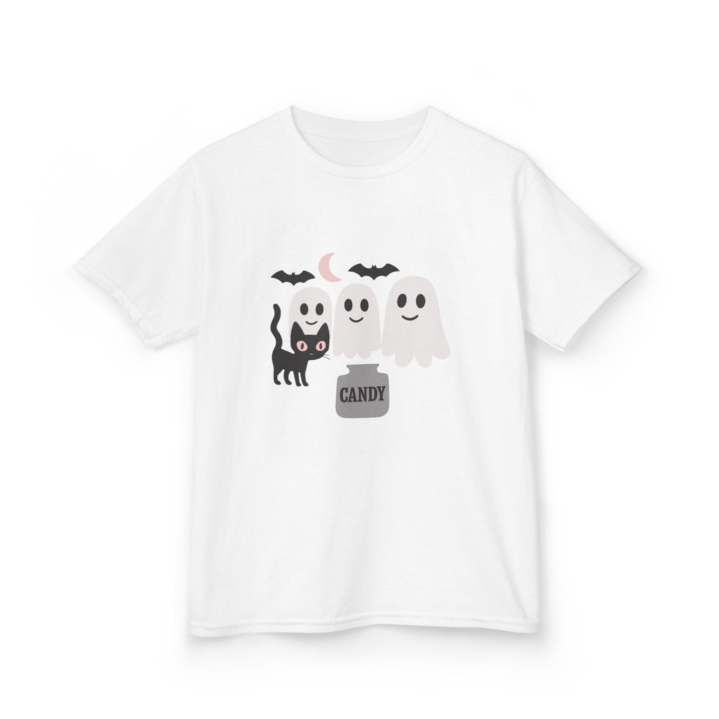 Halloween Youth Shirt Ghost Cat Candy Tee Boy Girl Pink Kids Trick or Treat T-Shirt Kids Heavy Cotton™ Tee