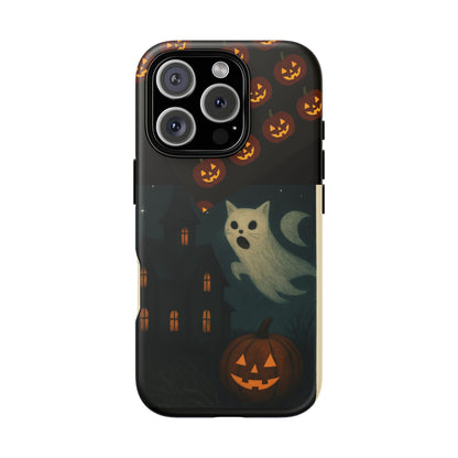 Phone Case, Halloween Haunted House Cat Ghost  iPhone 16, 15, 14, Pixel 8, 6 Samsung Galaxy 25, 24, 23