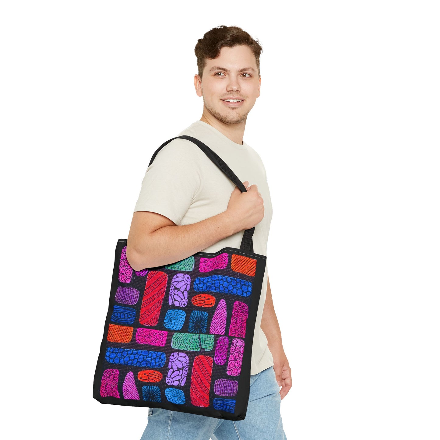 Colorful Abstract Bricks Tote Bag | Vibrant Geometric Pattern