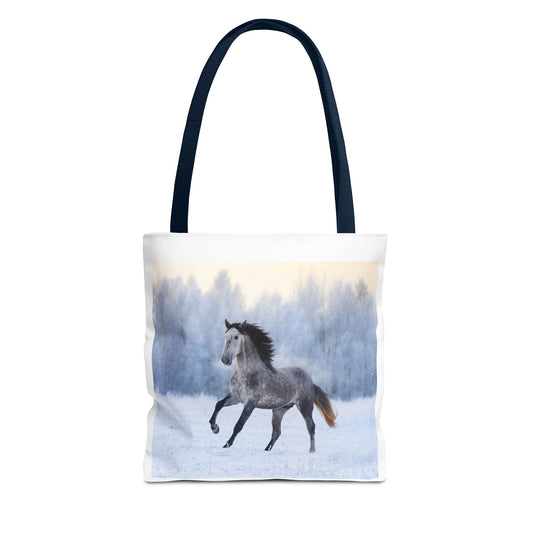 Galloping Horse Winter Scene tote bag | horse tote