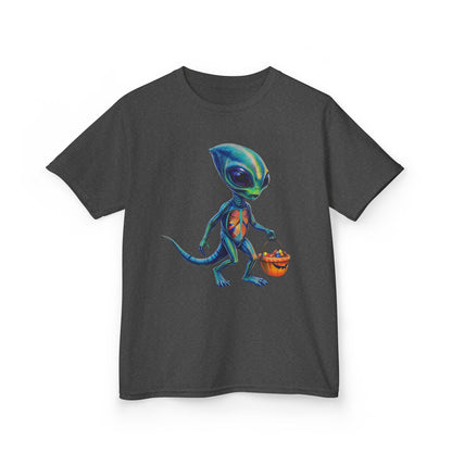 Alien Trick or Treat Halloween Kids T Shirt Cute Sci Fi Costume Tee Kids Heavy Cotton™ Tee